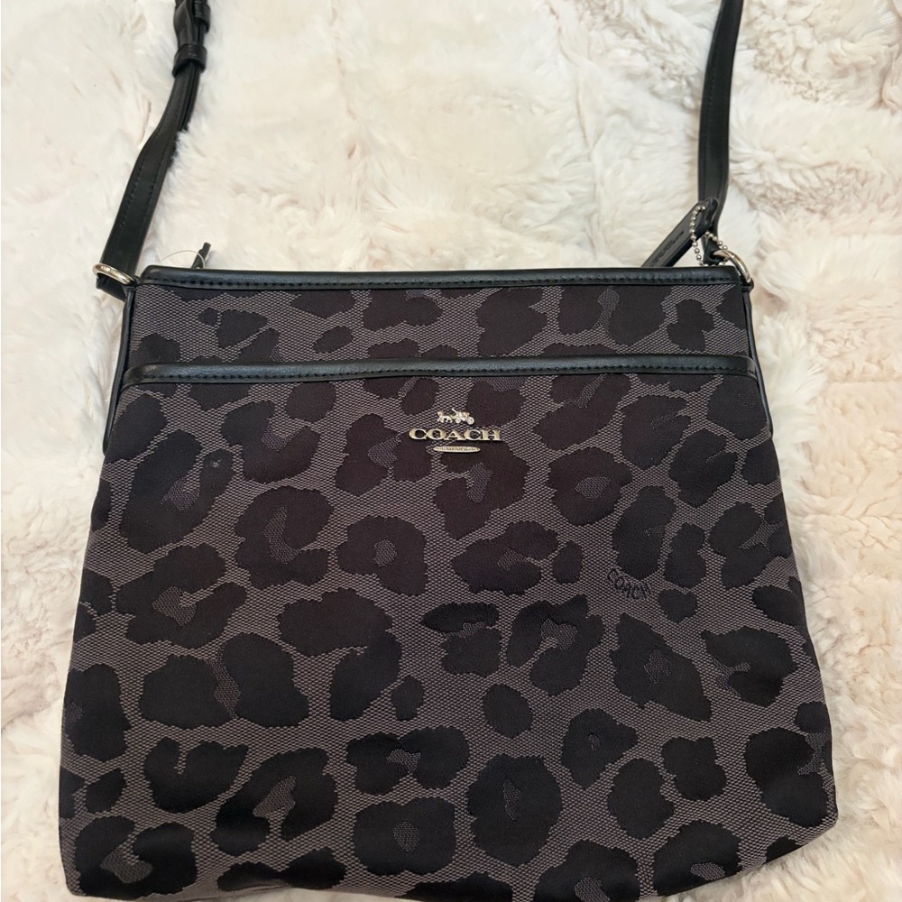 Coach Gray and Black Leopard Crossbody Bag